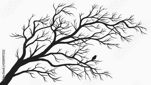 Silhouette tree branch with bird vector art for nature designs and autumn season themed graphic design projects