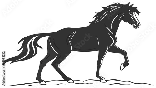 Black horse vector illustration of prancing stallion for equestrian design and animal clip art projects