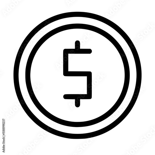 Black outline dollar coin icon for financial currency symbol