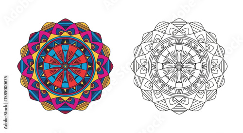 Andean Textile Inspired Mandala Coloring Page with Rich Colored and Detailed Outline Design