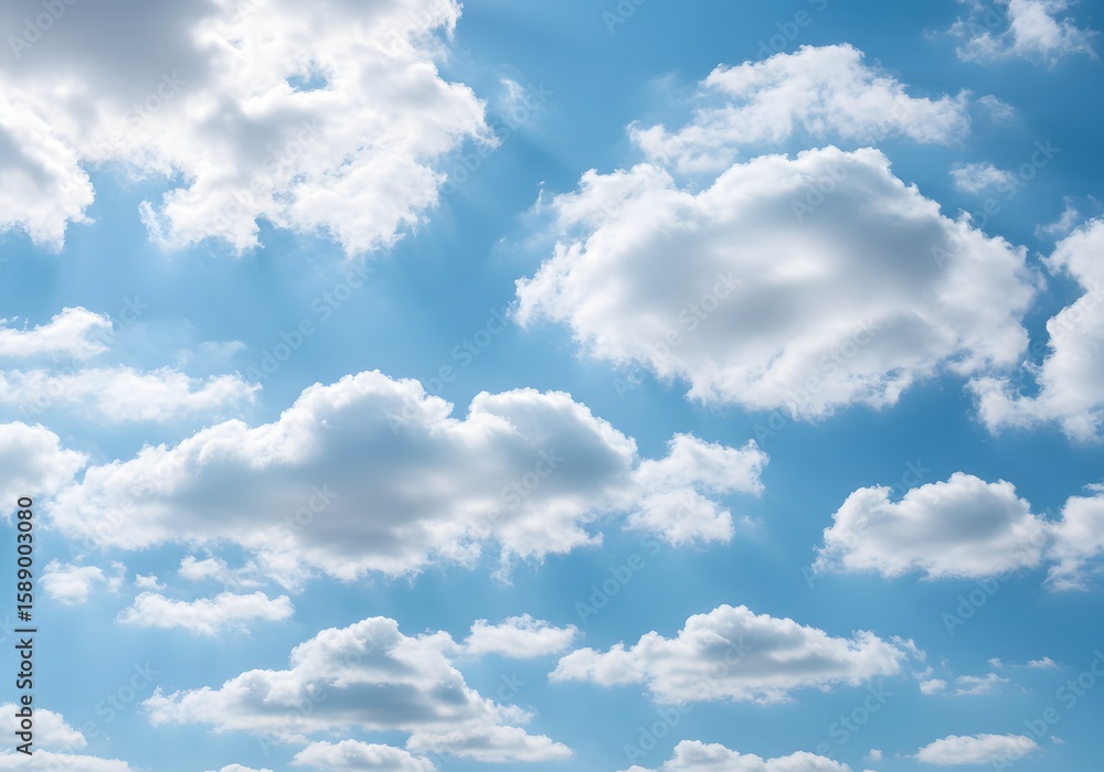Obraz premium Stunning Blue Sky with Fluffy White Clouds, Sunny Day, Meteorology and Atmospheric Beauty.