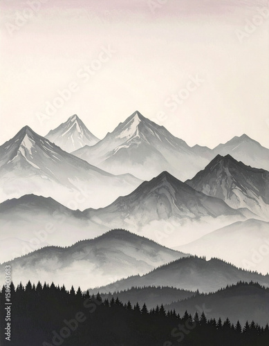 mountains in the fog