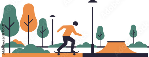 Skateboarding park: Flat design illustration