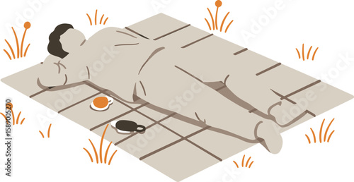 Relaxing Man Outdoor Picnic Blanket Illustration