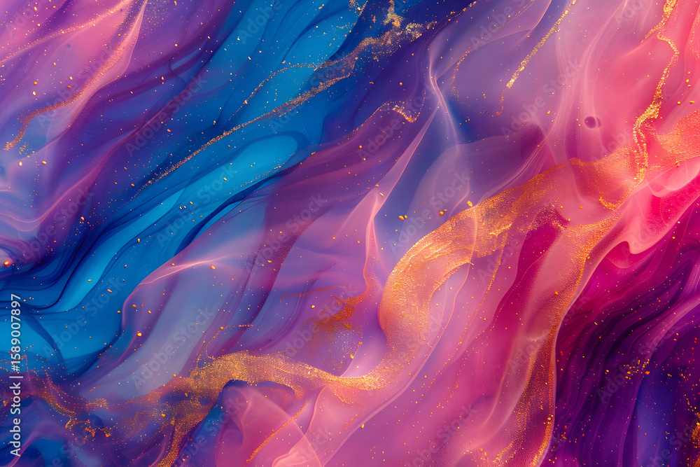 Obraz premium Abstract Fluid Swirls in Purple Blue and Gold