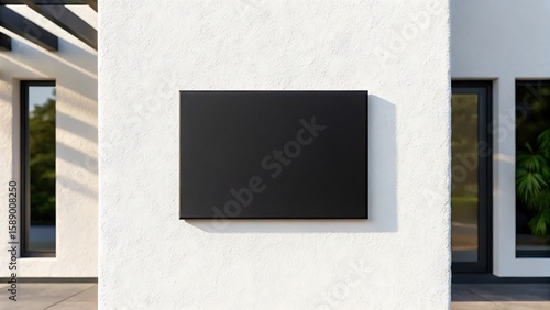 Wallpaper Mural Minimalist black rectangular nameplate on textured wall Torontodigital.ca