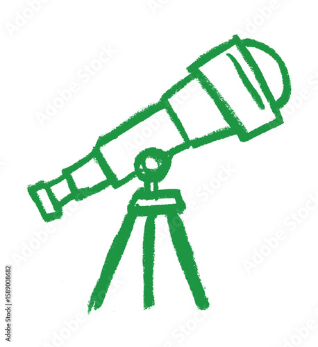 Telescope Icon Crayon Chalk Doodle Drawing Vector