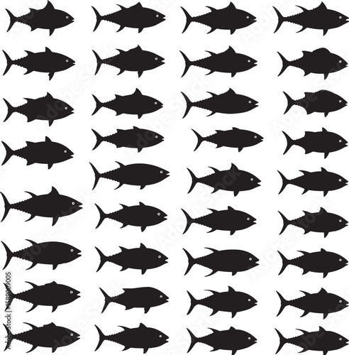 Pacific mackerel tuna fish group school silhouette vector illustration