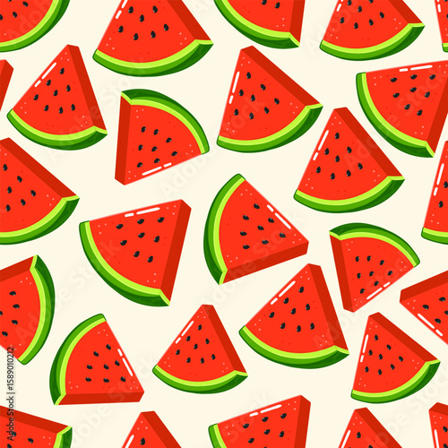 A colorful and appetizing seamless pattern of refreshing watermelon slices.