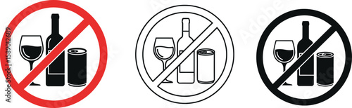 No alcohol sign vector illustration for alcohol prohibition and alcohol free zone area icon design vector