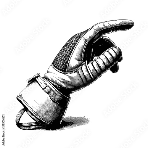 Glove depicted in black-and-white, represents pointing
