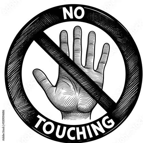 No Touching Sign in Black-and-White Style in Black and White Colors Representing Restriction