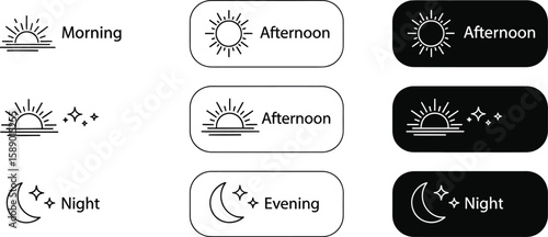 Time of day icons set vector illustration morning afternoon evening night sunrise sunset phases concept vector