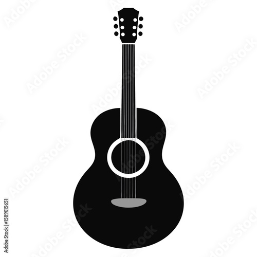 Classic acoustic guitar silhouette with a bold black fill isolated on white background