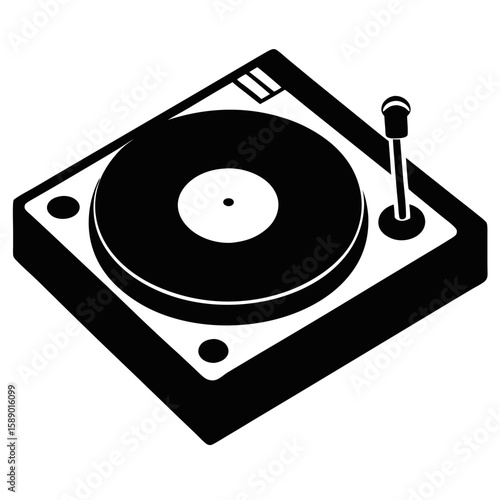 Black silhouette of a dj turntable a classic piece of audio equipment isolated on white background
