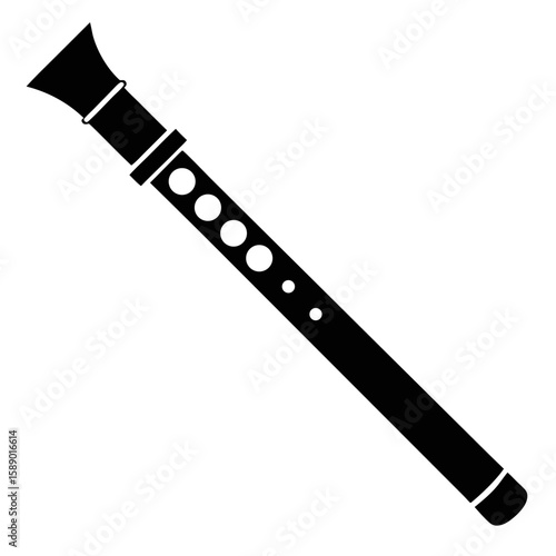Black silhouette of a musical flute a wind instrument isolated on white background