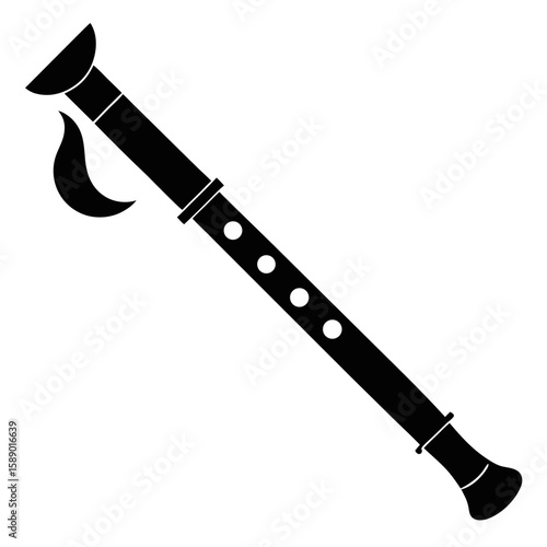 Black silhouette of a musical flute a wind instrument isolated on white background