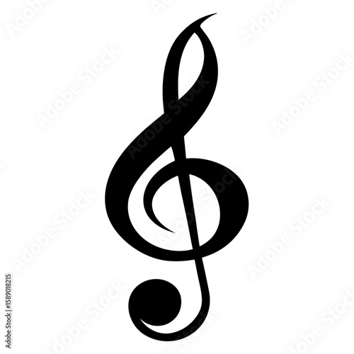 Elegant black music treble clef symbol silhouette isolated on white background