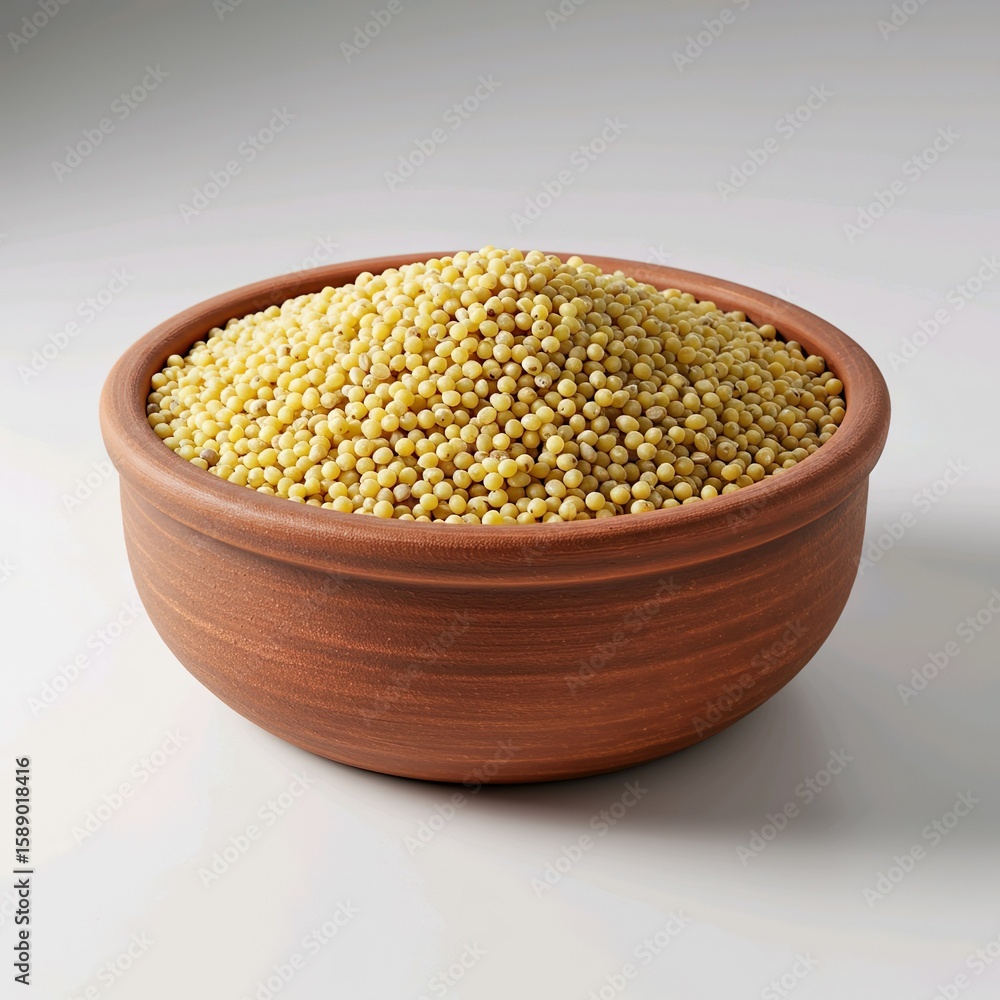 bowl full millet seed, white background bowl full millet seed, white background