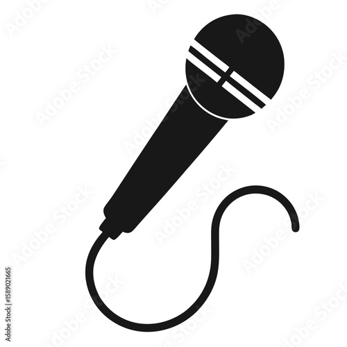Classic microphone silhouette with a coiled cable isolated on white background