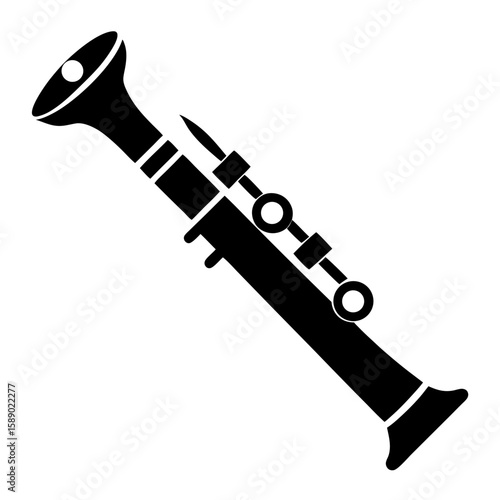 Black silhouette of clarinet keys and instrument details isolated on white background