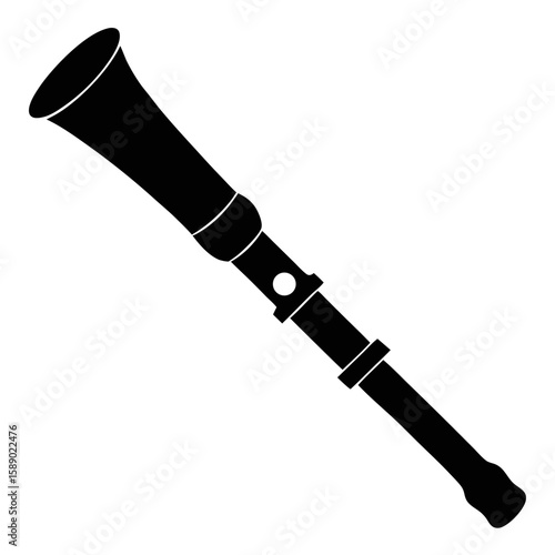 Black silhouette of a musical flute mouthpiece isolated on white background