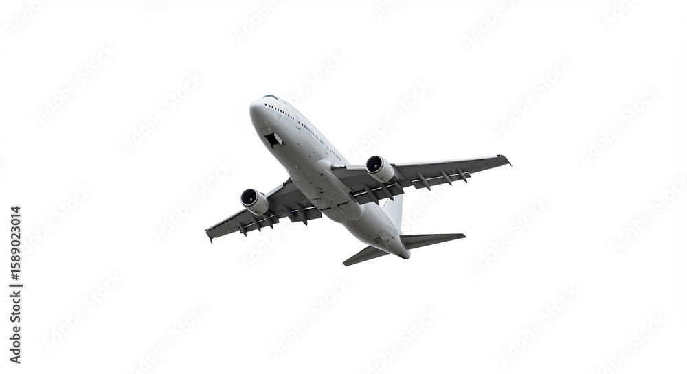 Flugzeug steigt kraftvoll auf weissem Hintergrund auf. AI Generated Flugzeug steigt kraftvoll auf weissem Hintergrund auf. AI Generated