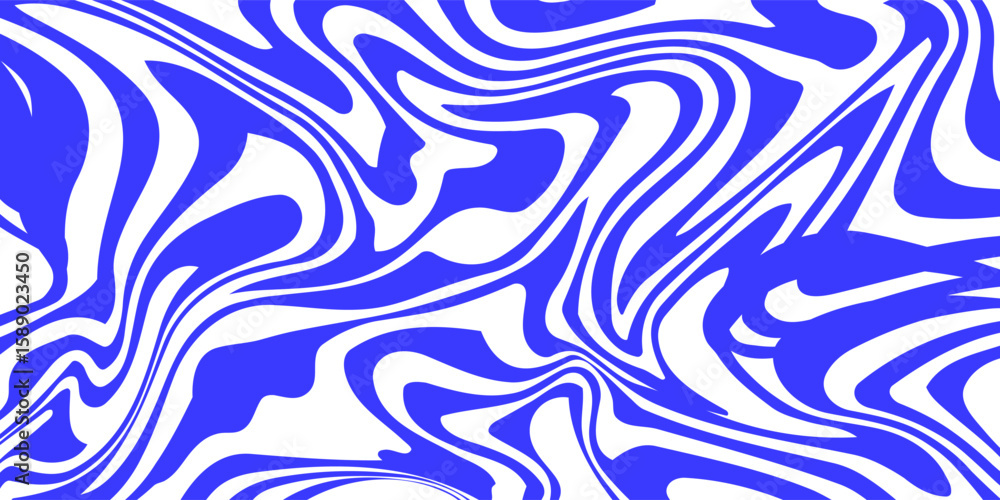 Fototapeta premium Blue wavy lines abstract background. Trendy psychedelic retro style backdrop. Waves, swirl and twirl pattern. Twisted distorted vector texture. Y2k aesthetic design