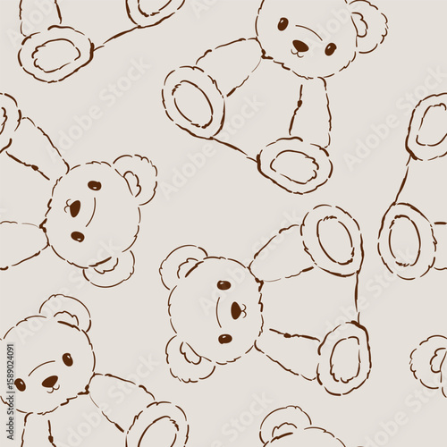 Cute Teddy Bear pattern seamless, vector illustration Hand Drawn Cute print design