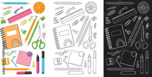 Back to school supplies vector illustration stationery elements flat lay design for education concept vector