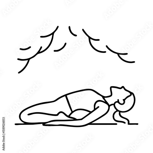 Reclined hero yoga pose with canopy of leaves for deep relaxation
