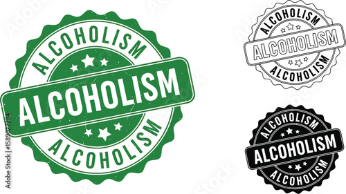 Alcoholism stamp vector illustration for addiction recovery and support group resources design element vector