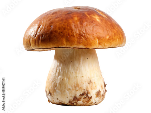 Boletus Edulis mushroom with brown cap and thick white stem isolated on a transparent background porcini