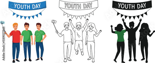 Youth day celebration vector illustration with happy people celebrating youth day with selfie stick vector
