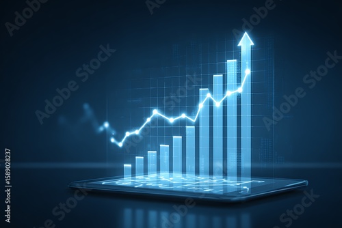Illustration of business financial stock market data analysis graph chart with arrow going up