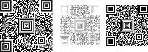 Three qr codes for scanning information and data with mobile devices and smartphones for quick access vector