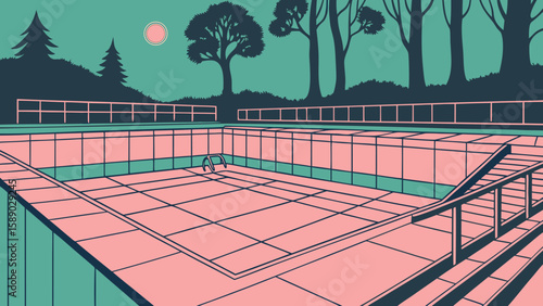 Liminal Space Vector of Empty Pool at Dusk with Geometric Composition