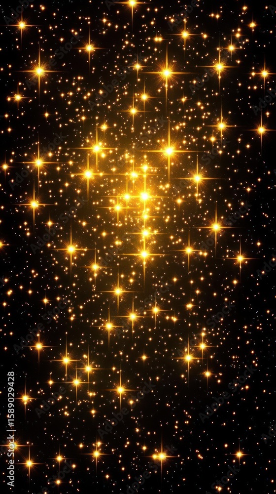 Obraz premium Golden stars against a dark, expansive background.