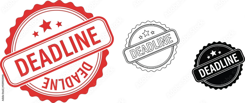Fototapeta premium Deadline vector stamp illustration set for urgent task management and project completion reminders design vector