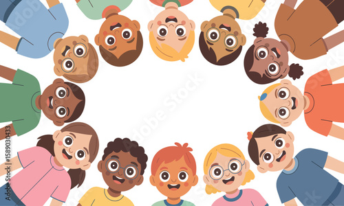 Diverse Children's Circle: Happy Global Kids, Friendship, and Community Illustration