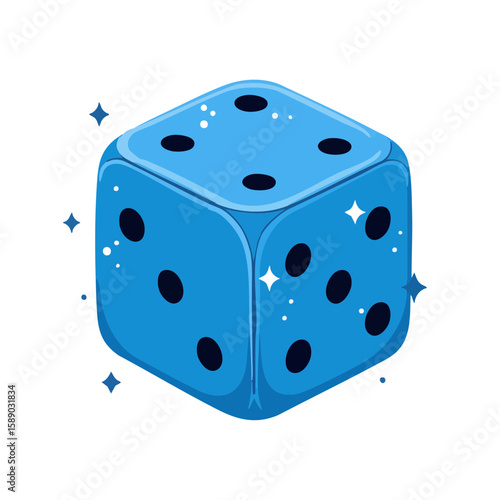 Vector illustration of dice with sparkles on white background, game