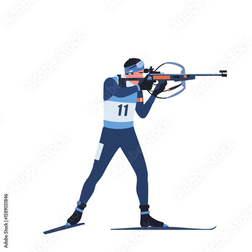 Vector illustration of biathlon shooting focused athletic on white background