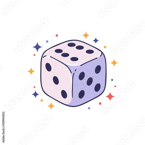 Vector illustration of dice with sparkles on white background, game