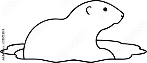 Groundhog silhouette emerging from a hole vector graphic design for spring season