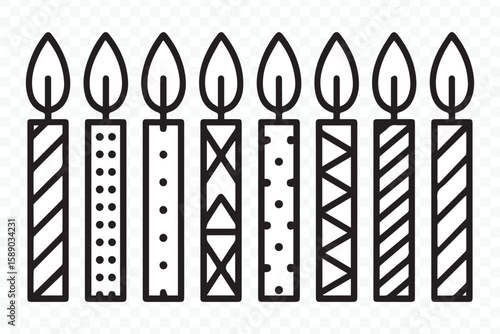 candles vector illustration with eight unique decorative patterns in black and white