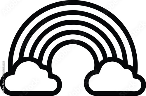 Black silhouette design of a rainbow with clouds on white background