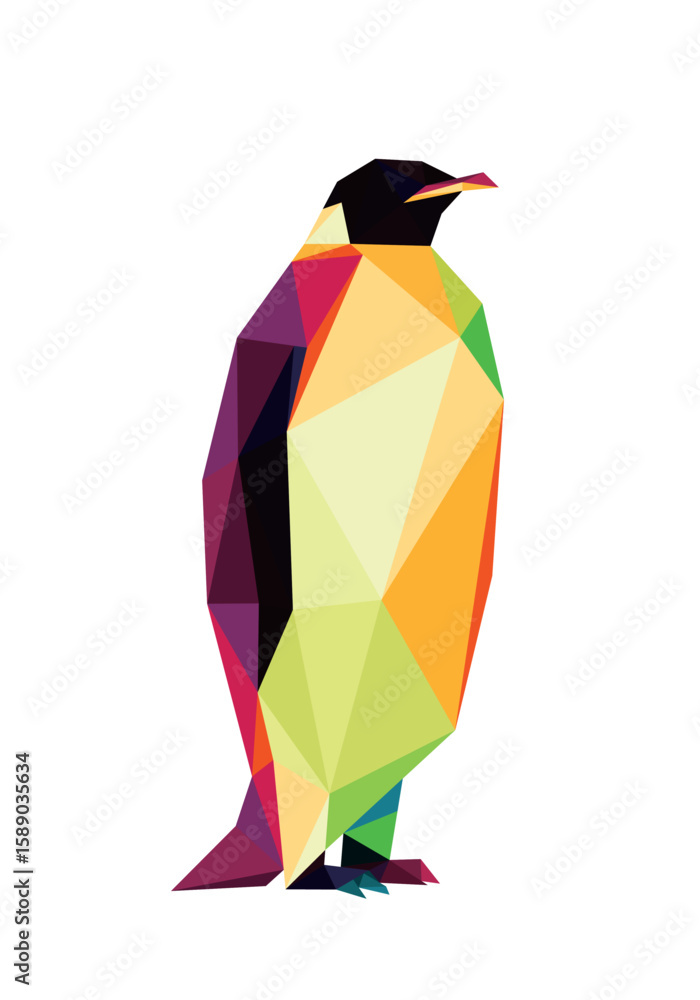 Obraz premium Penguin Bird in colorful Polygon low poly. Penguin silhouettes colorful Vector. Penguin Abstract Illustration.