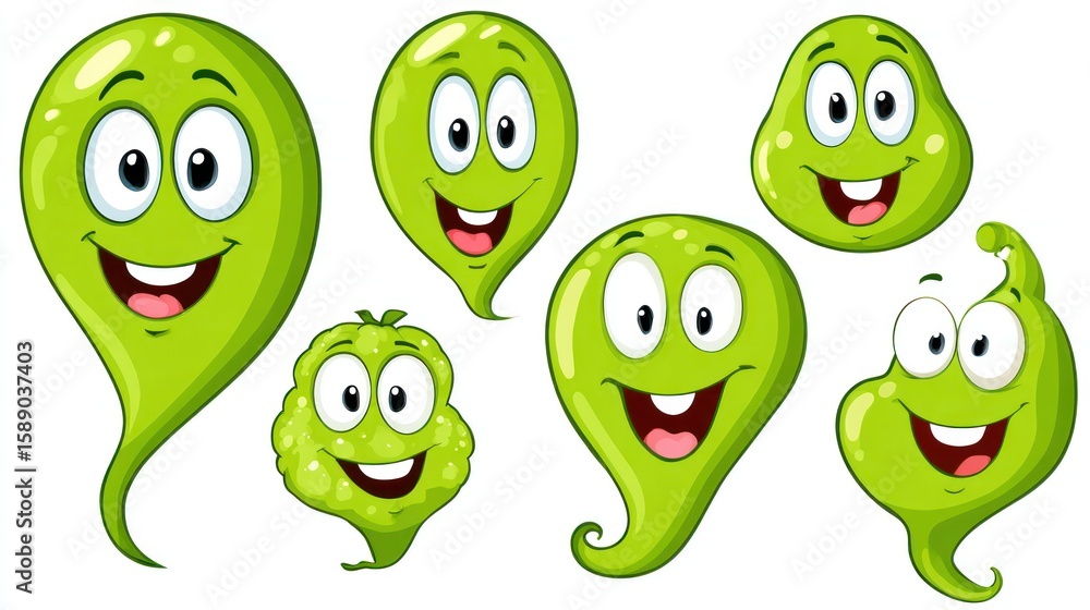 Obraz premium Cartoonish green blobs with faces
