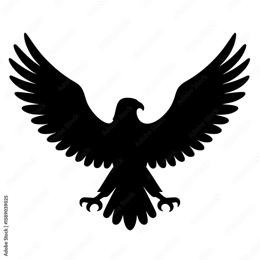 Obraz premium Flying Eagle Silhouette with Spread Wings Vector Icon