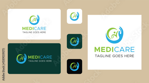 Medicare Logo Design: The design of the medicare logo, focusing on medical and wellness aspects, shows a nurturing, caring, and supportive atmosphere. The medicare logo is ready for business card.
